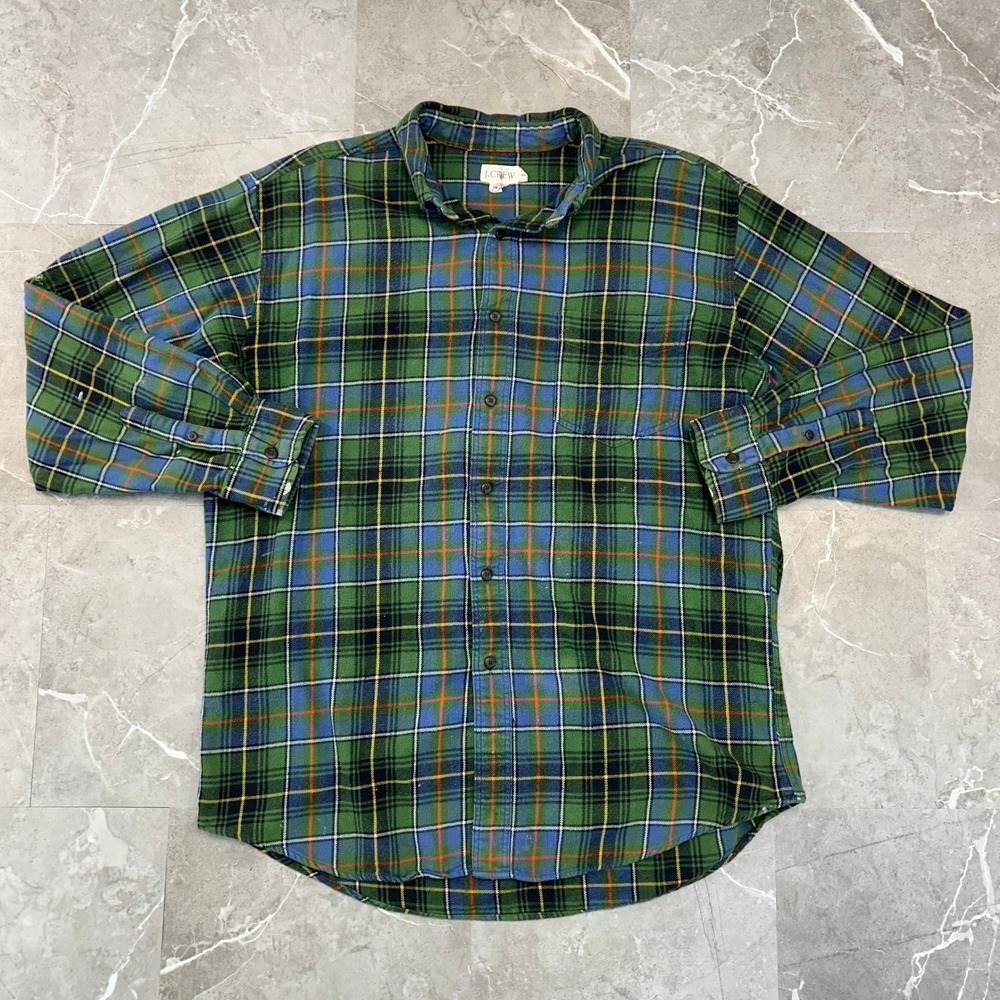 J Crew Oarsman Flannel Shirt Mens Large Distressed Plaid Workwear Tartan